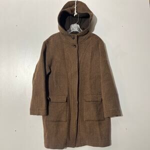 Vintage Eddie Bauer Brown Lambs Wool Tweed Knit Heavy Over Coat Womans Size M